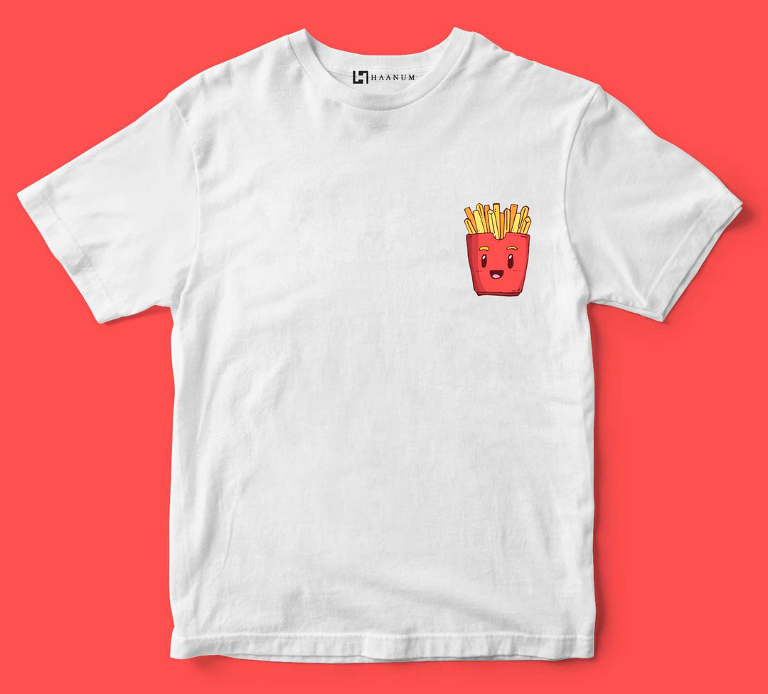 Fries Pocket Design Round Neck Half Sleeve Unisex T-Shirt