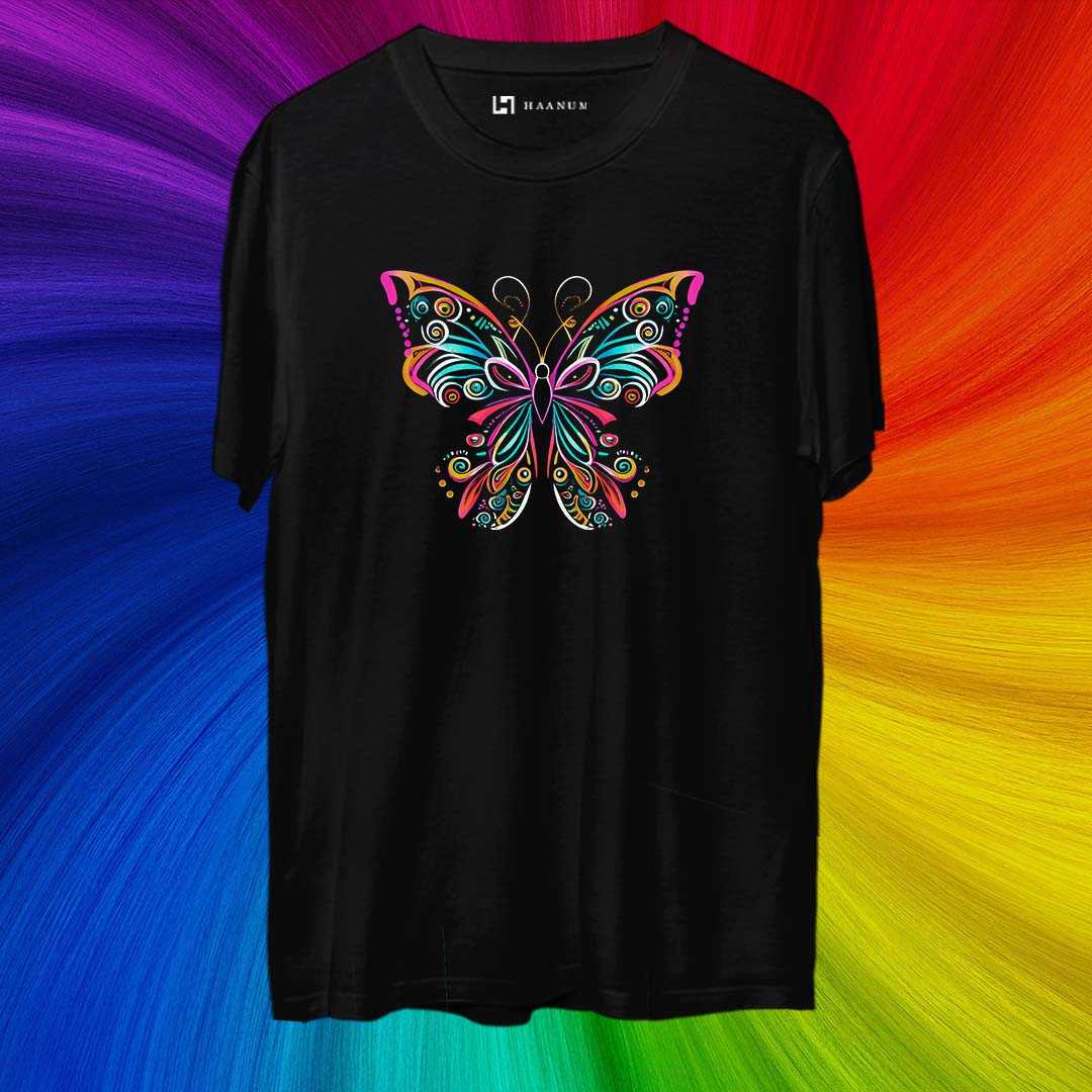 Colorfull Butterfly Round Neck Half Sleeve Unisex T-Shirt