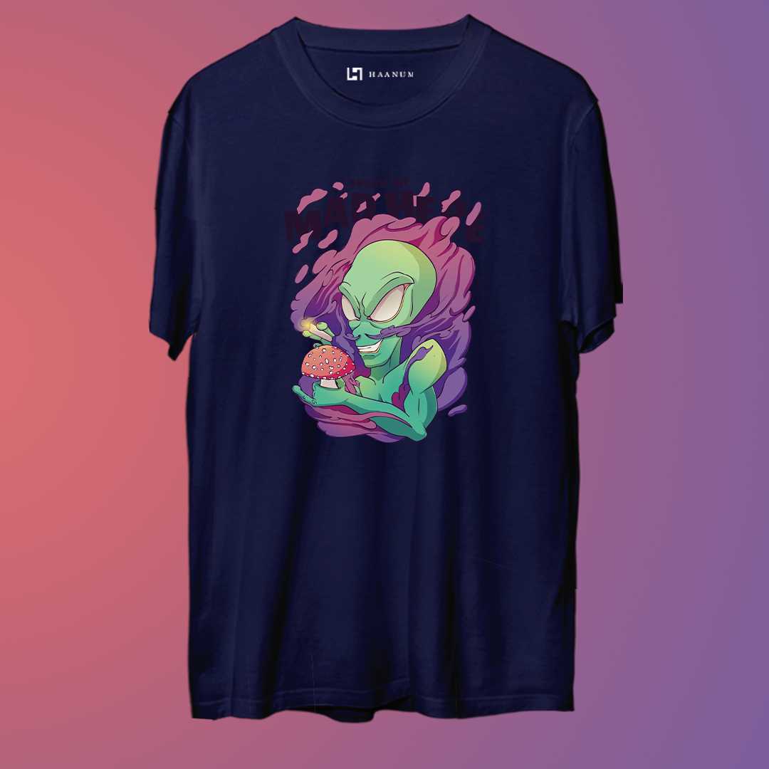Alien With Mushroom Round Neck Half Sleeve Unisex T-Shirt