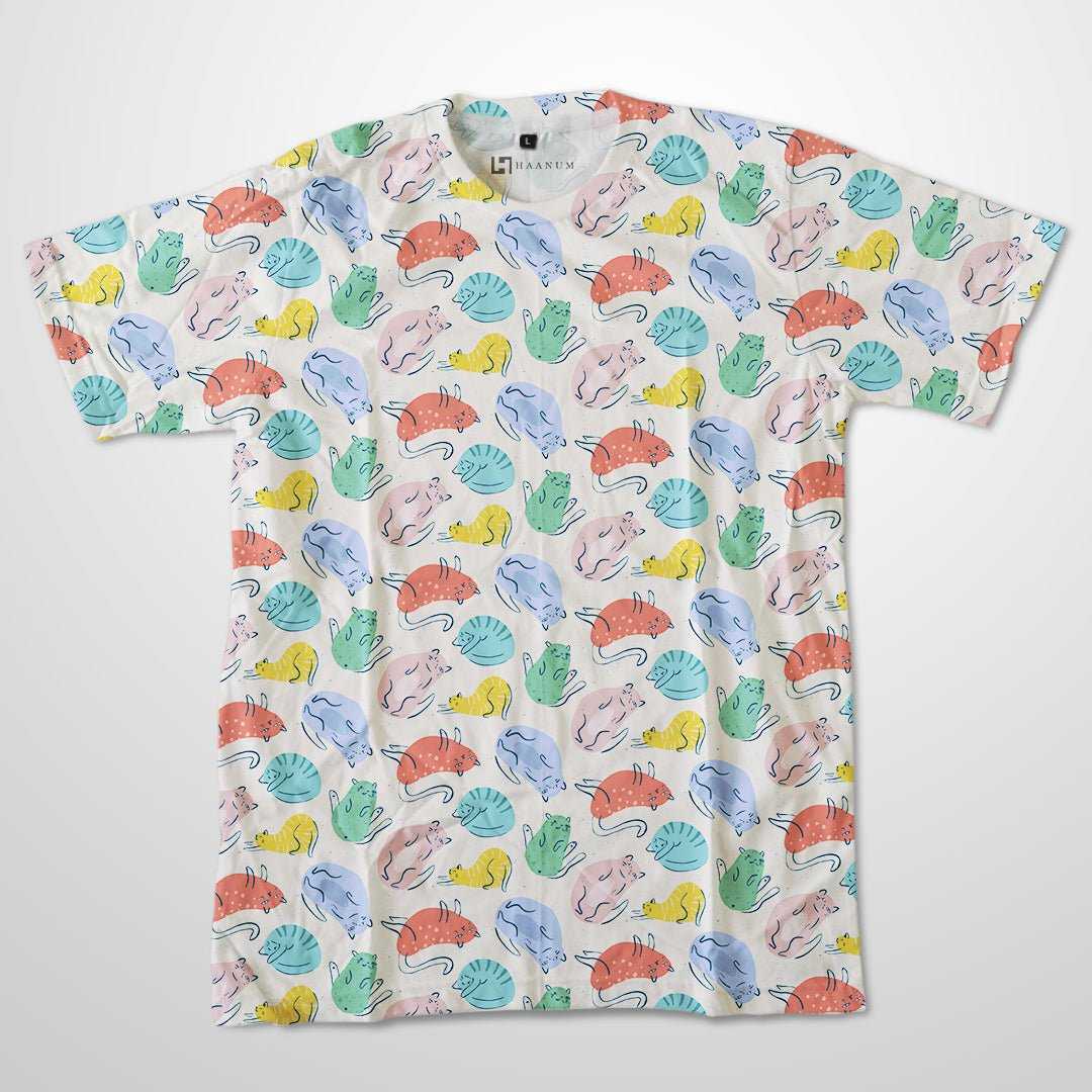 Cat Sketch Pattern Full Print Half Sleeve Unisex T-Shirt - Haanum