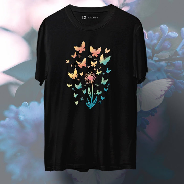 Flower & Butterflies Round Neck Half Sleeve Unisex T-Shirt