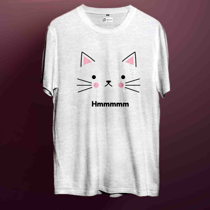 Hmmmmmmm Cat Round Neck Sleeve Unisex T-Shirt