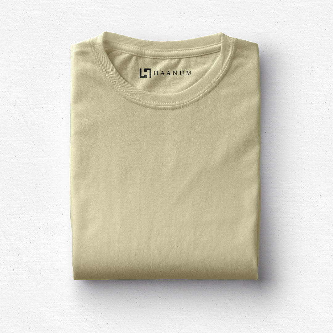 Beige Round Neck Half Sleeve Unisex T-shirt - Haanum