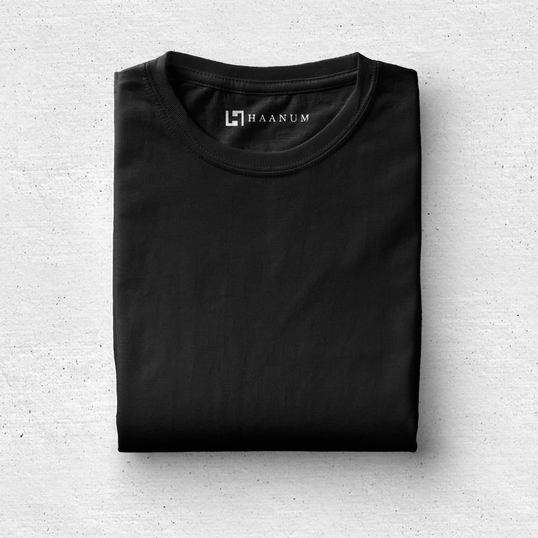 Black Round Neck Half Sleeve Unisex T-Shirt - Haanum