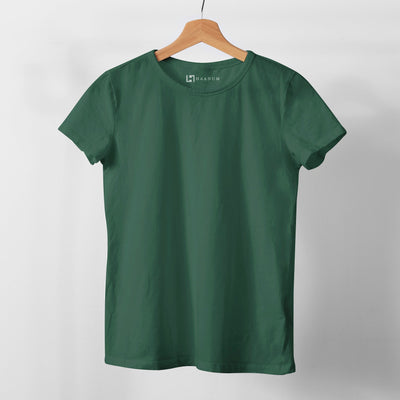 Bottle Green Round Neck Half Sleeve Women's T-shirt - Haanum