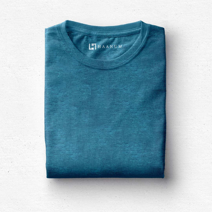 Carolina Blue Melange Round Neck Half Sleeve Unisex T-shirt - Haanum