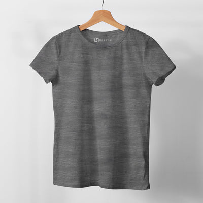 Charcoal Grey Melange Round Neck Half Sleeve Women's T-shirt - Haanum