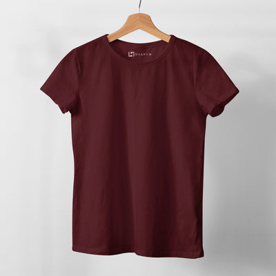 Maroon Round Neck Half Sleeve Women's T-shirt - Haanum