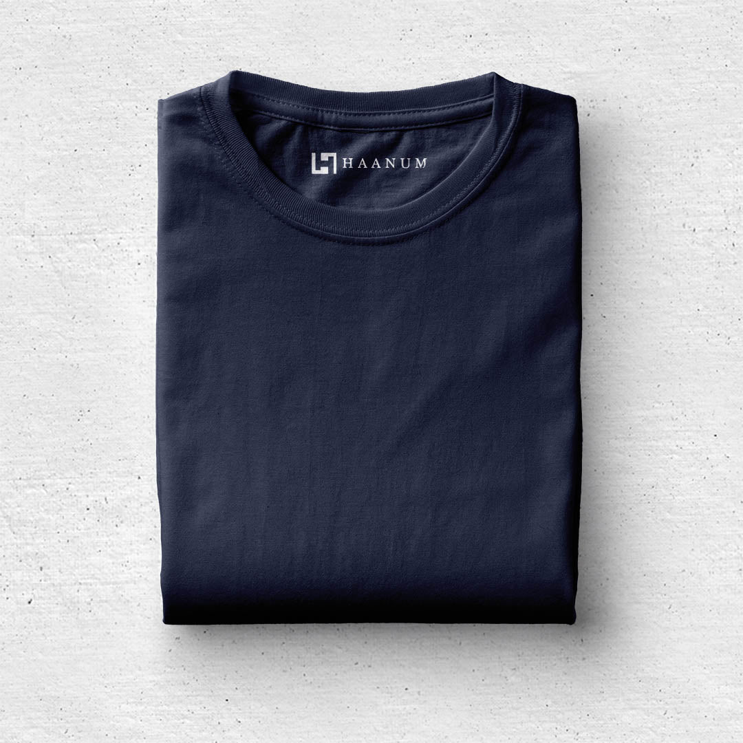 Navy Blue Round Neck Half Sleeve Unisex T-shirt - Haanum