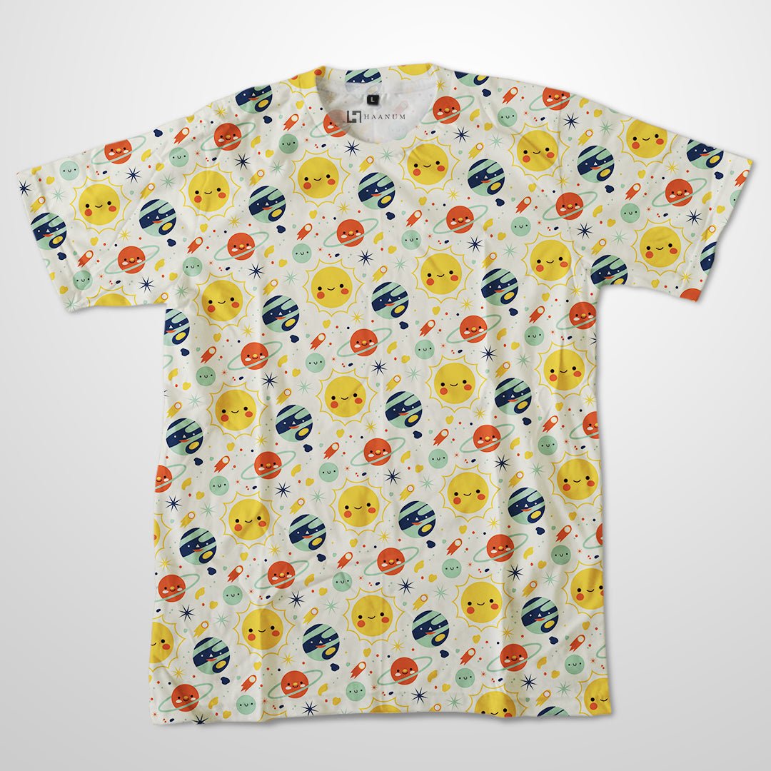 Solar System Pattern Full Print Half Sleeve Unisex T-Shirt - Haanum