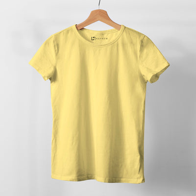 Yellow Round Neck Half Sleeve Women's T-shirt - Haanum